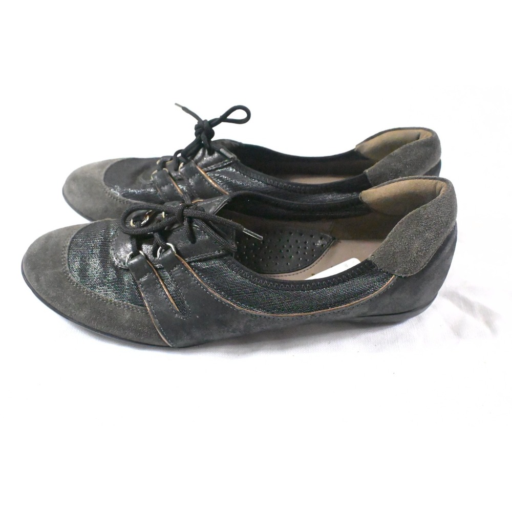 Sesto Meucci Pewter Metallic Suede Oxford Comfort Flats Lace Up Italy Sz 7.5 AA - Picture 5 of 11